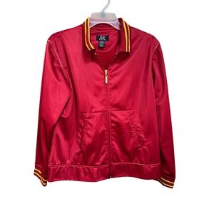 EVR Vintage Red Track Jacket Gold Metallic Stripe Zip Up Womens Petite Medium